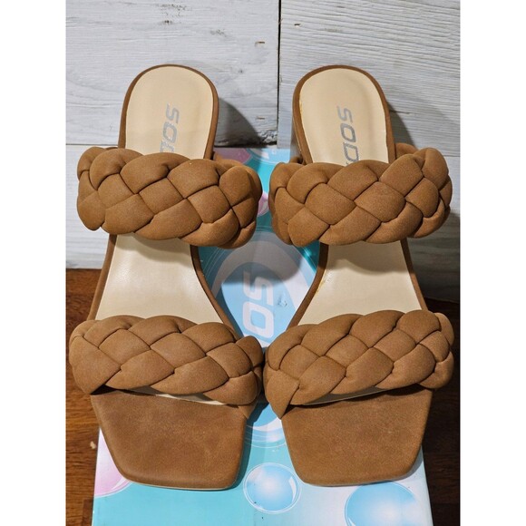 Soda BUGGY ~ Women Double Braided Straps Casual Open Square Toe Size 6 - Picture 3 of 8
